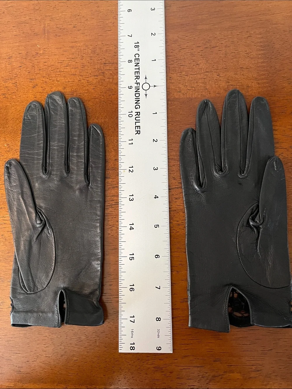 Vintage Women's Black Leather Gloves with Lace Trim